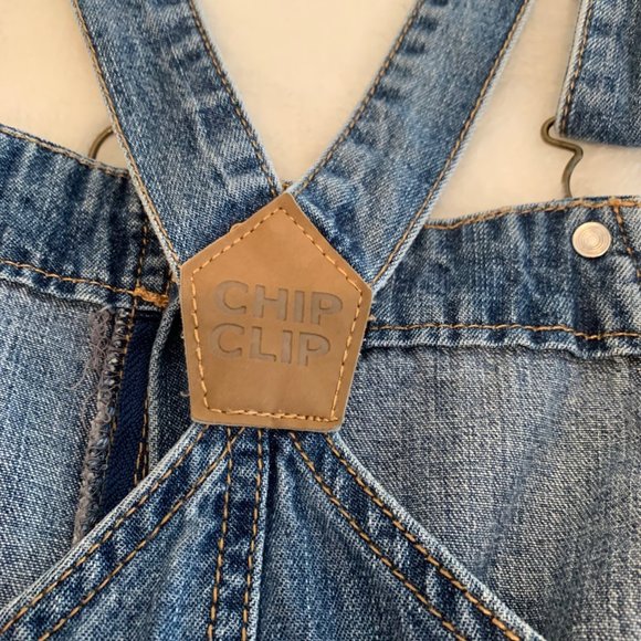 Chip Clip Medium Wash Embroidered Zip Front Short Overalls Size M - Picture 11 of 16